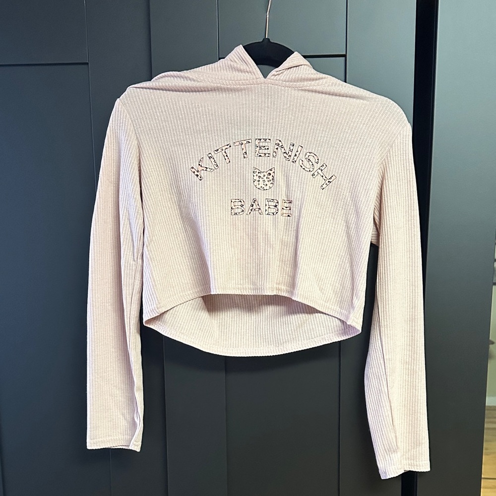 Kittenish Pink Cropped Hoodie